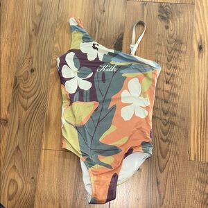 Kith Kids Tropical One-Shoulder Swimsuit - Orange and White